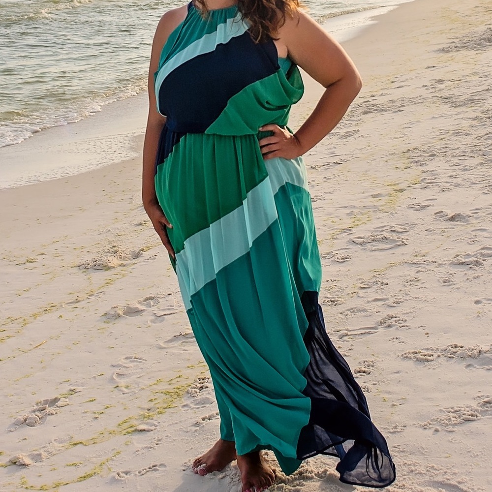 Vince Camuto Block Color (Teal, Green, Blue) Maxi Dress, Size 14